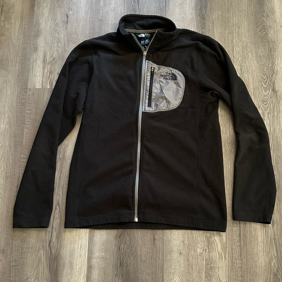 North Face black soft fleece zip up jacket with front breast zipper pocket sz S - Picture 1 of 4